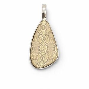 Silver Tone Teardrop Pendant w/ Snakeskin Inlay Statement Piece